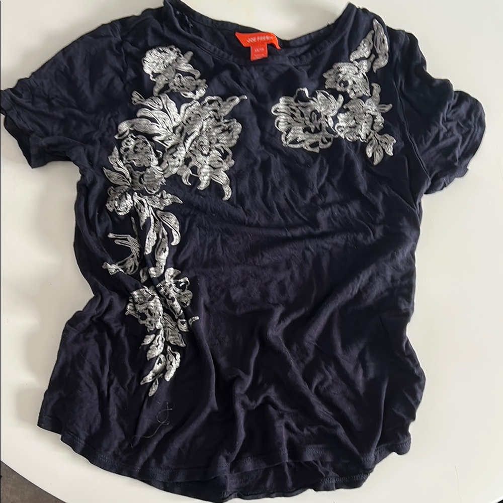 Zara Blue Silver Embellished Short Sleeve Tee